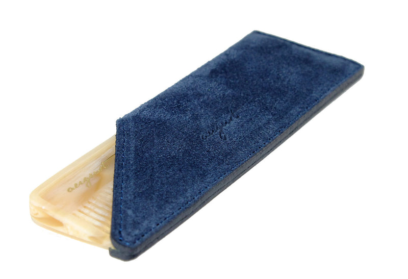 August Grooming suede case in navy and pocket comb