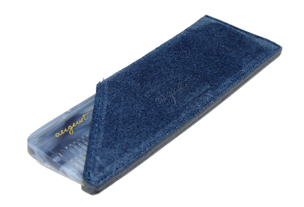 August Grooming suede case in navy with lake pocket comb