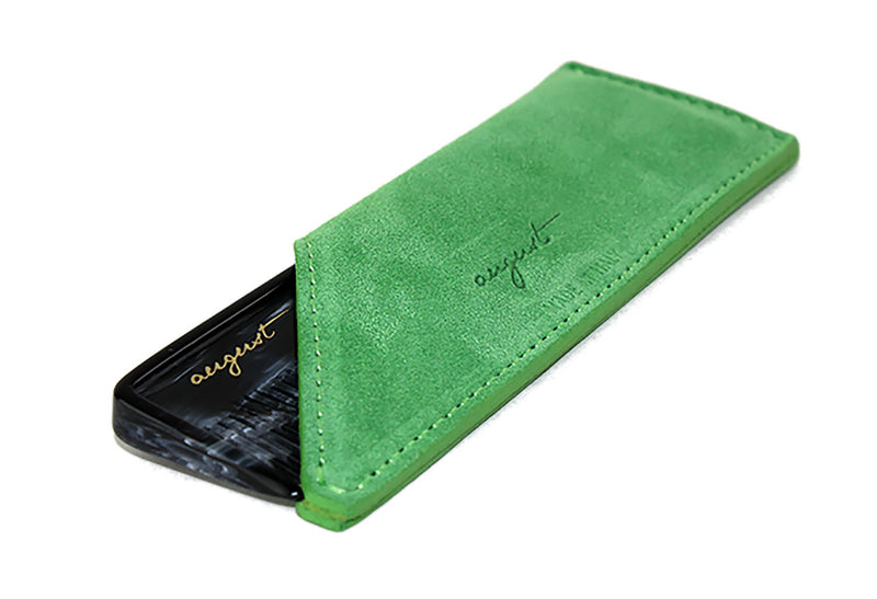 August Grooming suede case in green with pocket comb