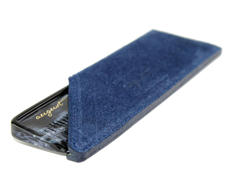 August Grooming suede case in navy with pocket comb